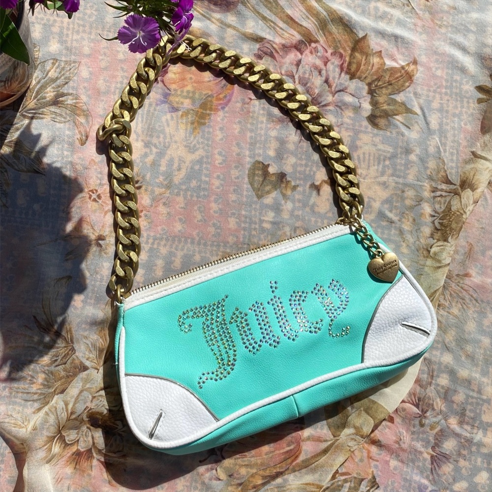 Juicy Couture Faux Leather Turquoise Bedazzled Shoulder Bag